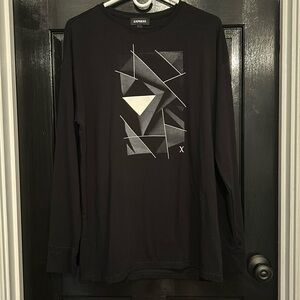 Express Black and White Graphic Long Sleeve Shirt Mens Size Small